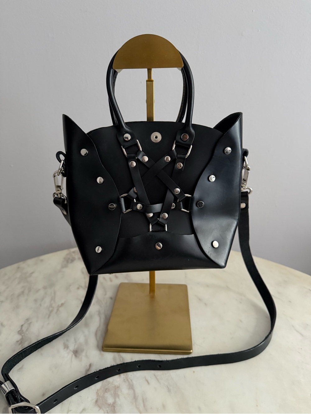 Zana Bayne Mini Pentagram Leather Handbag With Silver Hardware Sexy Statement OS - Picture 7 of 11